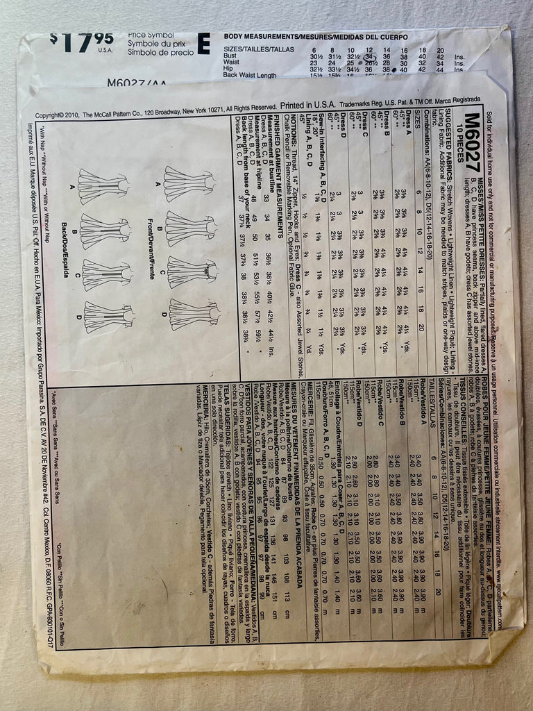 McCall's M6027 PARTIALLY CUT Misses Dress Sizes 6-12 – Wee Scotty