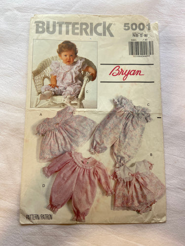 Butterick 5001 Pattern CUT Infants' Dress, Panties, & Party Pants NB/S/M