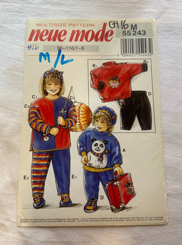 Neue Mode M55243 Pattern CUT Children's Crewneck & Jogger Pants ages 1-6