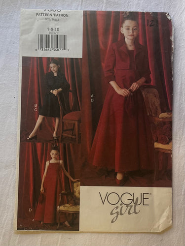 Vogue Girl 7503 Pattern PARTIALLY CUT Girls Dress and Coat Sizes 7, 8, 10