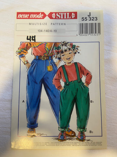 Neue Mode J55323 Pattern UNCUT Childrens' Pants w/ Suspenders ages 4-10