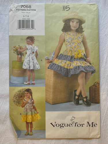 Vogue for Me 7068 Pattern PARTIALLY CUT Girls Dress Sizes 6-8