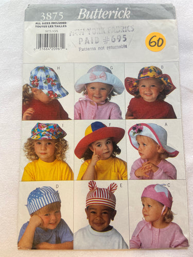 Butterick 3875 UNCUT Pattern Childrens' Misses Hat S/M/L