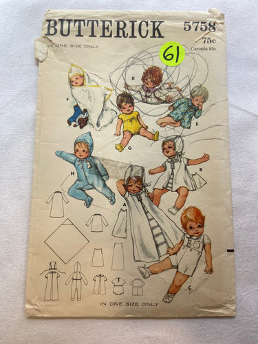 Butterick 5758 Pattern UNCUT 6 Piece Layette One Size