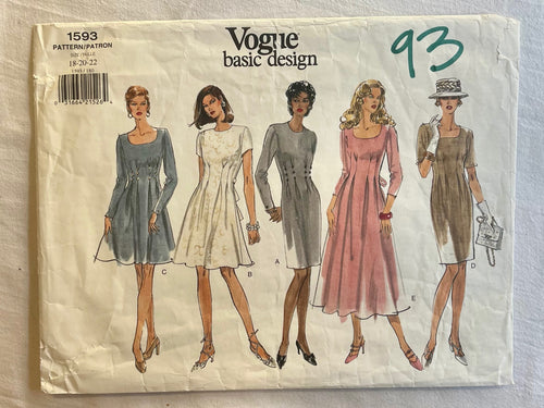Vogue Basic Design 1593 CUT Misses Dress Size 22