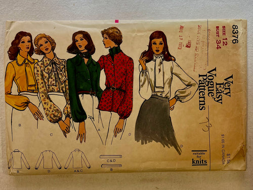 Very Easy Very Vogue 8376 PARTIALLY CUT Blouse Size 12