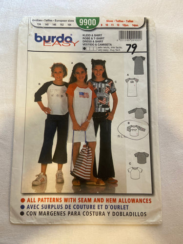 Burda Easy 9900 Pattern CUT Girls' Dress & Shirt Sizes 9, 10, 11, 12, 13, 14