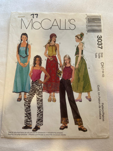 McCall's 3037 Pattern UNCUT Girls' Tops, Skirt, & Bootleg Pants Sizes 7-10