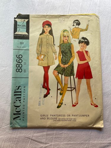 McCall's Pattern 8866 CUT Girls Pant dress/Pant Jumper & Blouse, Size 12