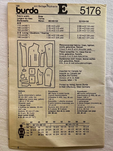 Burda 5176 UNCUT Men's Wear Sizes 46-50
