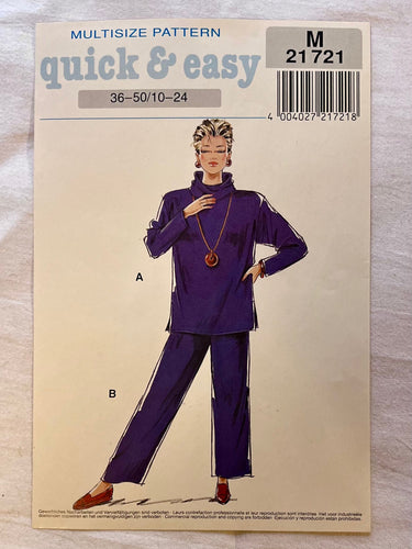 Quick and Easy M21721 PARTIALLY CUT Adult Casual/Athletic Wear Sizes 10-24