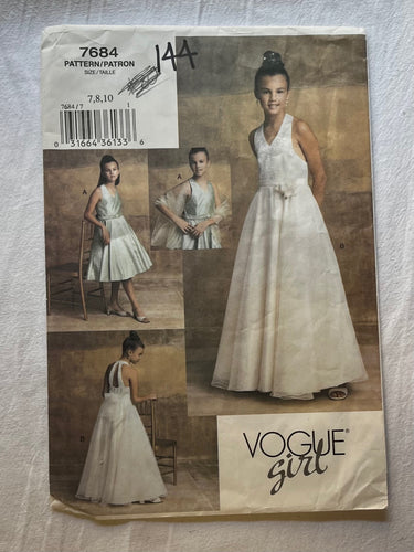 Vogue Girl 7684 Pattern PARTIALLY CUT Girl's Dress & Stole Size 7, 8, 10