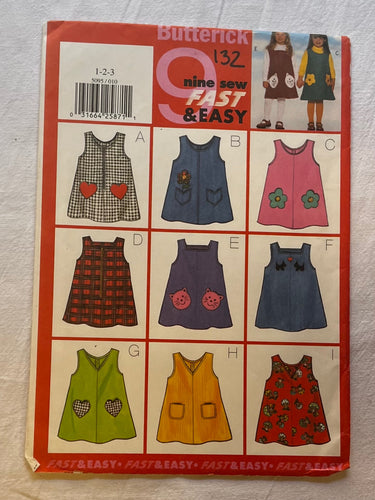 Butterick 9 5095 Pattern UNCUT Girls Dress Sizes 1, 2, 3