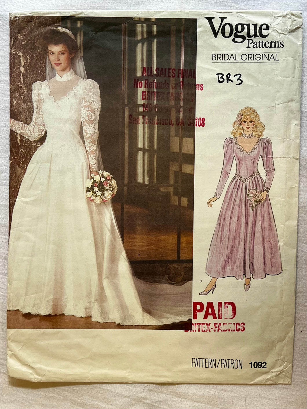 Vogue Bridal Original 1092 CUT Wedding Dress Size 10 Wee Scotty Vogue Bridal Original 1092 CUT Wedding Dress Size 10 Wee Scotty