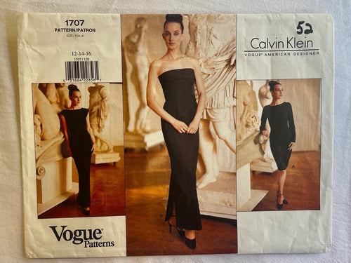 Vogue Calvin Klein 1707 PARTIALLY CUT Misses Dress Sizes 12-16