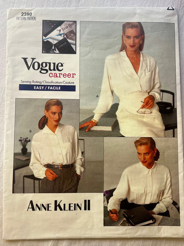 Vogue Career Anne Klein 2390 PARTIALLY CUT Blouse Sizes 12-16