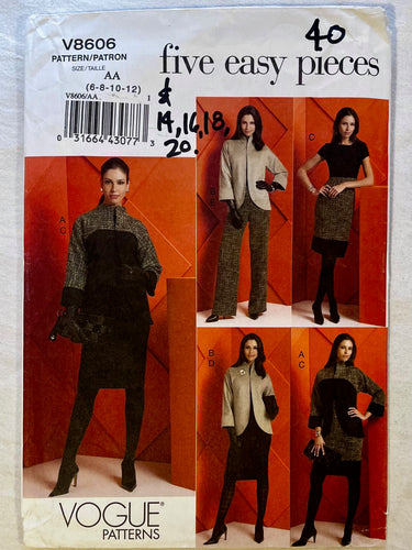Vogue Five Easy Pieces V8606 PARTIALLY CUT Adult Casual/Athletic Wear Sizes Sizes 6-12