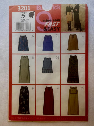 Butterick 9 3201 PARTIALLY CUT Adult Skirts Sizes 14-18
