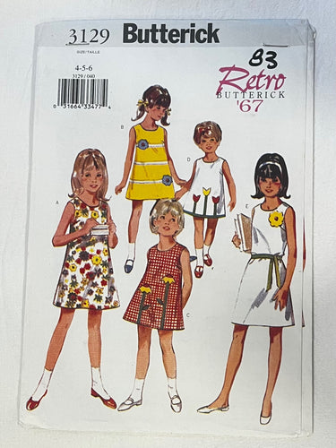 Butterick 3129 Sewing Pattern UNCUT Childrens' Girls' Dress Sizes 4-6