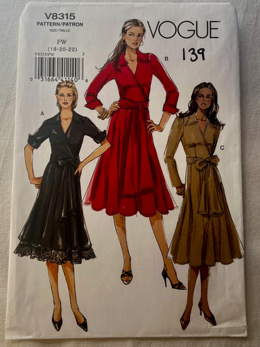 Vogue V8315 UNCUT Misses Dress Sizes 18-22