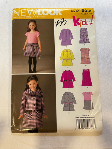 New Look Pattern PARTIALLY CUT Girl's Dress & Coat, Size 3, 4, 5, 6, 7, 8