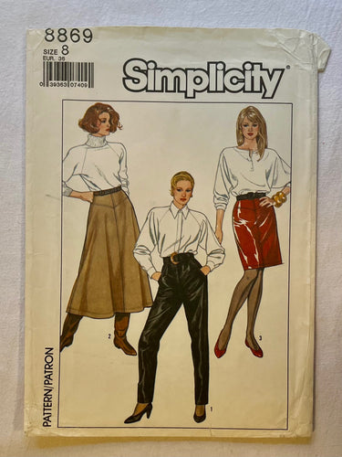 Simplicity 8869 PARTIALLY CUT Adult Pants and Skirt Size 8
