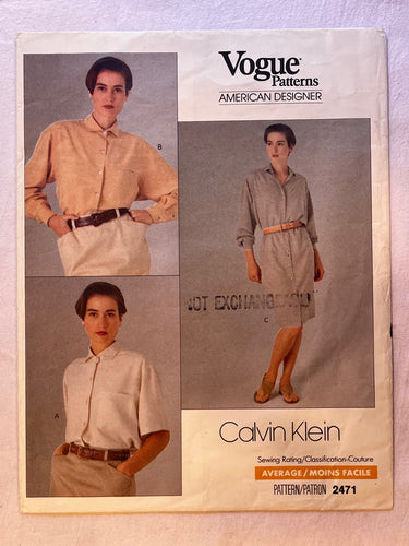 Vogue Calvin Klein 2471 PARTIALLY CUT Blouse Sizes 12-16