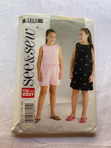 Butterick See & Sew Pattern B4161 UNCUT Girls/Girl's Plus Top, Dress & Shorts, 10 1/2, 12 1/2, 14 1/2, 16 1/2