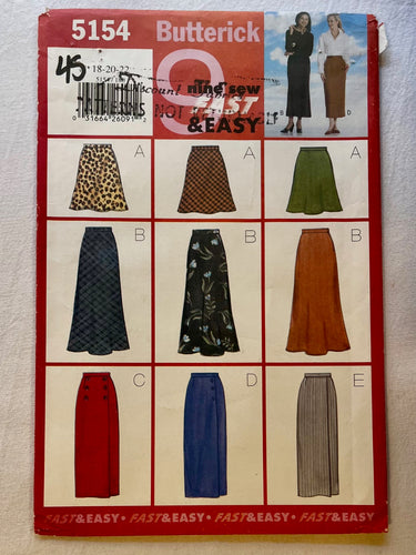 Butterick 9 5154 UNCUT Adult Skirts Sizes 18-22