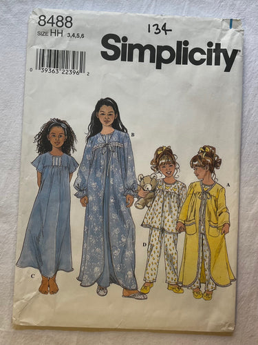 Simplicity 8488 Pattern UNCUT Girl's Nightgown Sizes 3, 4, 5, 6