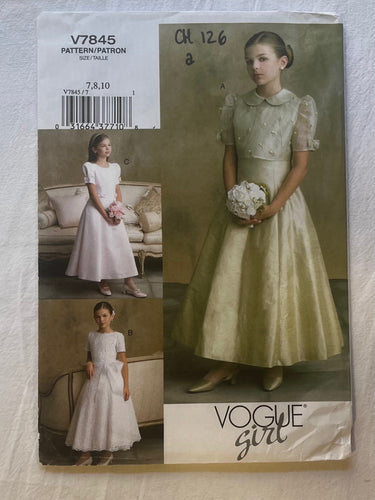 Vogue Girl V7845 Pattern PARTIALLY CUT Girls Dress and Coat Sizes, 7, 8, 10