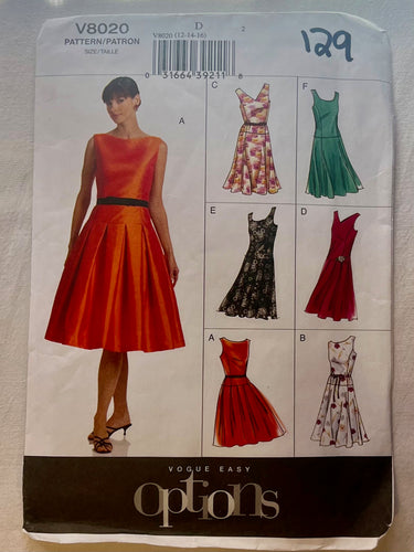 Vogue Easy V8020 PARTIALLY CUT Misses Dress Sizes 12-16