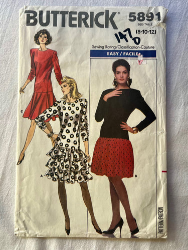 Butterick 5891 PARTIALLY CUT Misses Dress Sizes 8-12