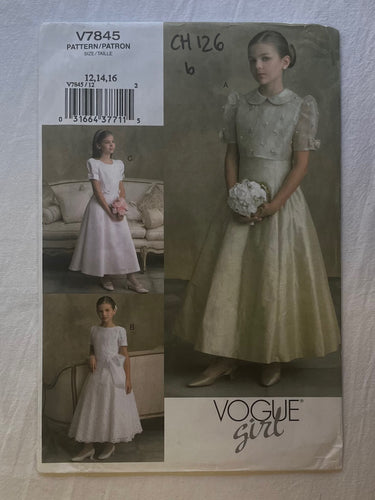 Vogue Girl V7845 Pattern PARTIALLY CUT Girls Dress and Coat Sizes, 12, 14, 16