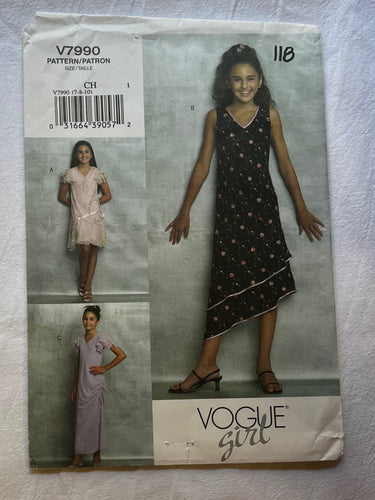 Vogue Girl V7990 Pattern PARTIALLY CUT Girls Dress 7, 8, 10
