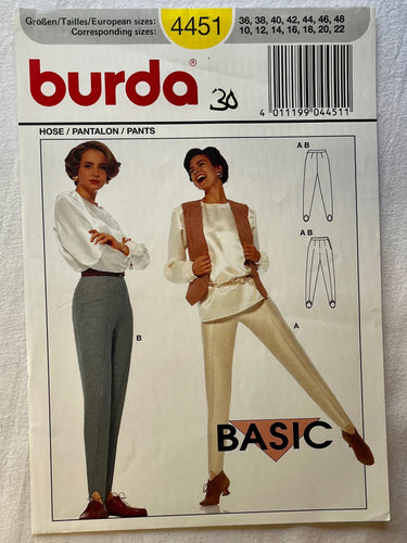 Burda 4451 UNCUT Adult Pants Sizes 10-20