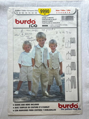 Burda 9990 Sewing Pattern PARTIALLY CUT Childrens' Vest & Pants Sizes 2-8