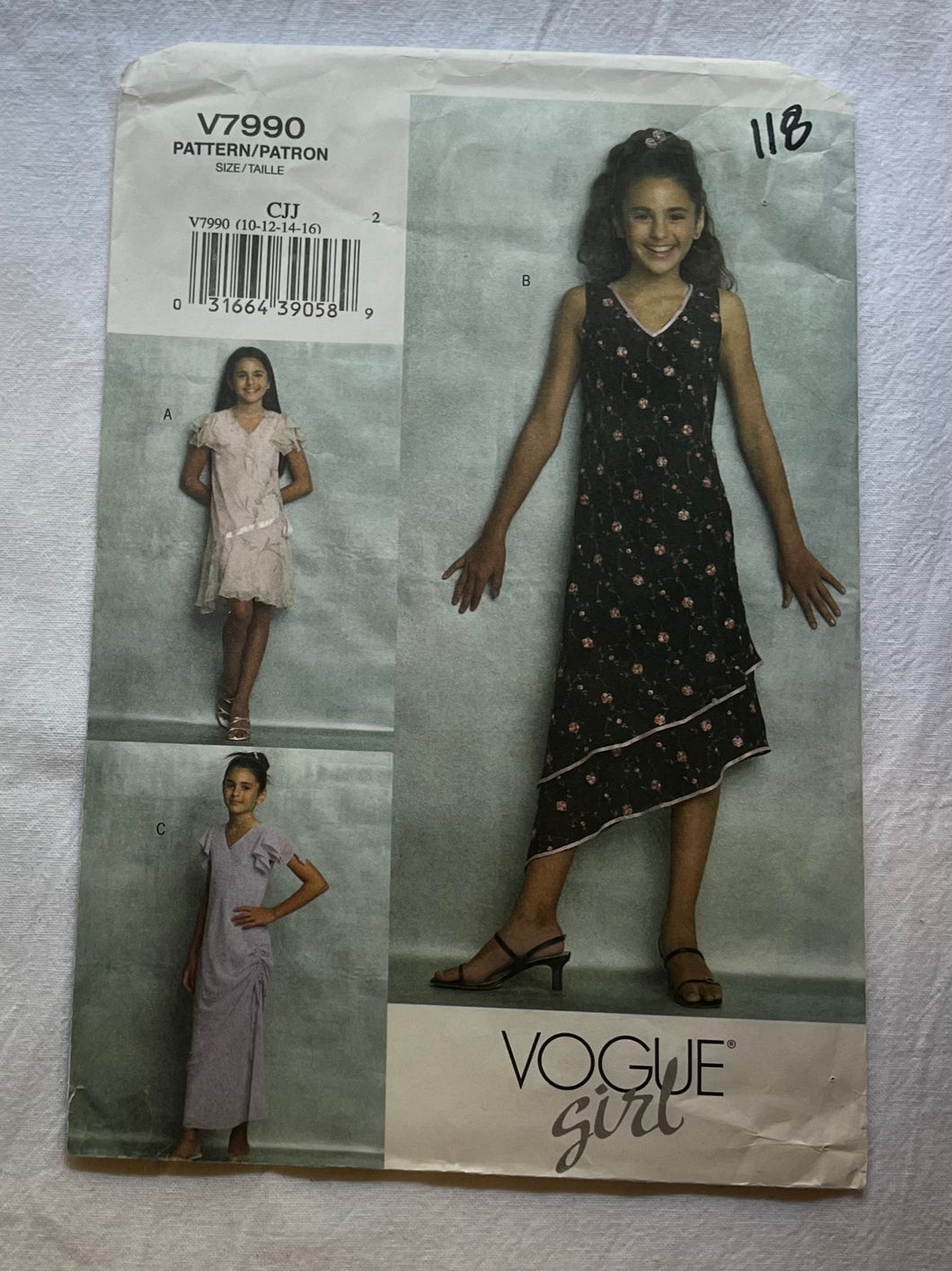 Vogue Girl V7990 Pattern PARTIALLY CUT Girls Dress 10, 12, 14, 16 Vogue Girl V7990 Pattern PARTIALLY CUT Girls Dress 10, 12, 14, 16