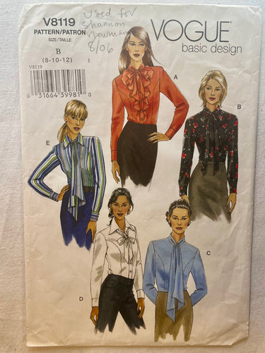 Vogue Basic Design V8119 CUT Blouse Size 12