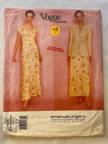 Vogue Emanuel Ungaro 1977 PARTIALLY CUT Misses Dress Sizes 12-16
