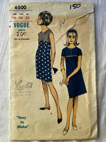 Vogue 6500 CUT Misses Dress Size 10
