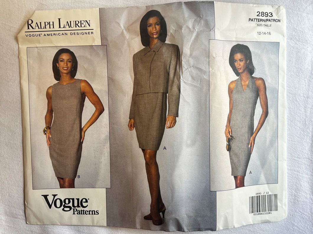 Vogue Ralph Lauren 2893 PARTIALLY CUT Misses Dress Sizes 12 16 Wee Scotty