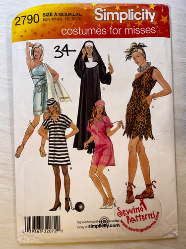 Simplicity 2790 PARTIALLY CUT Adult Costumes Sizes XS-XL