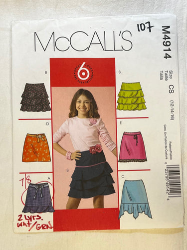 McCall's M4914 Sewing Pattern Girls' Skirts Sizes 12, 14, 16