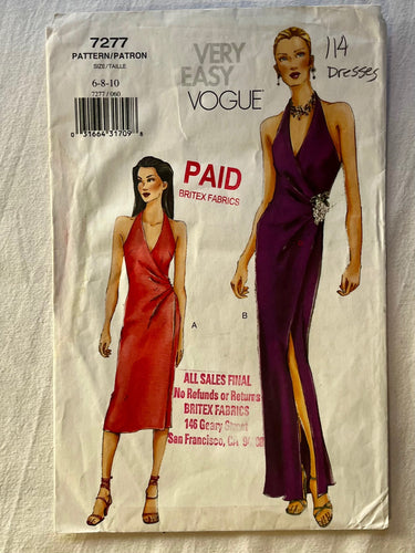 Very Easy Vogue 7277 UNCUT Misses Dress Sizes 6-10