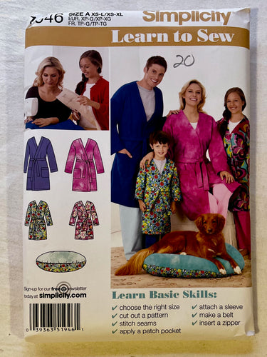 Simplicity Learn to Sew 1946 UNCUT Loungewear Sizes XS-L/XS-XL