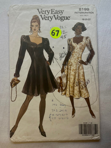 Very Easy Very Vogue 8199 PARTIALLY CUT Misses Dress Sizes 18-22