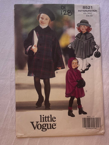 Little Vogue 8521 Pattern UNCUT Girls Coat Sizes 5, 6, 6X