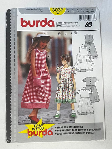 Burda 3037 Sewing Pattern UNCUT Childrens' Dress Sizes 6-11