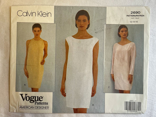 Vogue Calvin Klein 2690 UNCUT Misses Dress Sizes 12-16